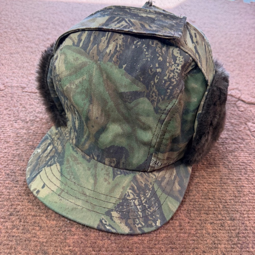 A+ Vintage Realtree Camo Trapper Hat Mens Large Thinsulate Faux Fur Ear Flap USA